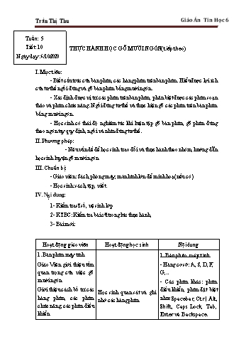 Giáo án Tin học Lớp 6 - Tuần 5 - Trần Thị Thu - Năm học 2020-2021