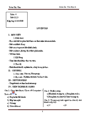 Giáo án Tin học Lớp 6 - Tuần 6 (Tiết 2) - Trần Thị Thu - Năm học 2020-2021