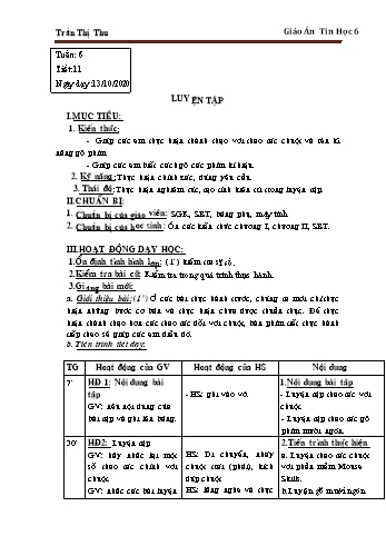 Giáo án Tin học Lớp 6 - Tuần 6 - Trần Thị Thu - Năm học 2020-2021