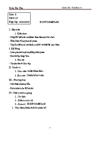 Giáo án Tin học Lớp 6 - Tuần 8 - Trần Thị Thu - Năm học 2020-2021