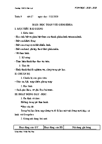 Giáo án Tin học Lớp 6 - Tuần 9 - Trần Thị Thu - Năm học 2020-2021