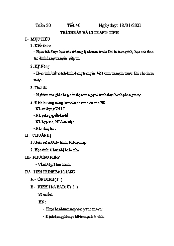 Giáo án Tin học Lớp 7 - Tuần 20 - Trần Thị Thu - Năm học 2020-2021