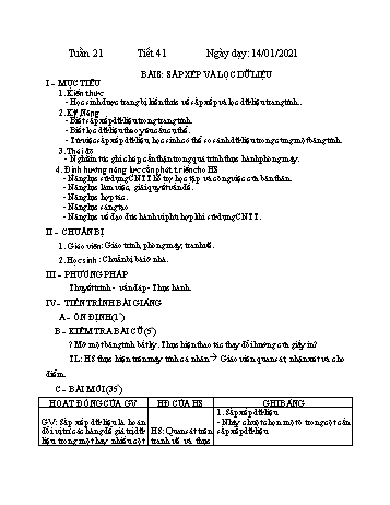 Giáo án Tin học Lớp 7 - Tuần 21 - Trần Thị Thu - Năm học 2020-2021