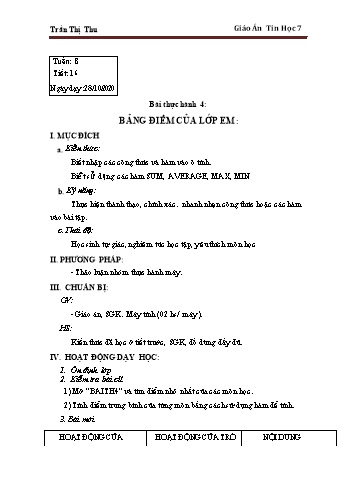 Giáo án Tin học Lớp 7 - Tuần 8 (Tiếp theo) - Trần Thị Thu - Năm học 2020-2021